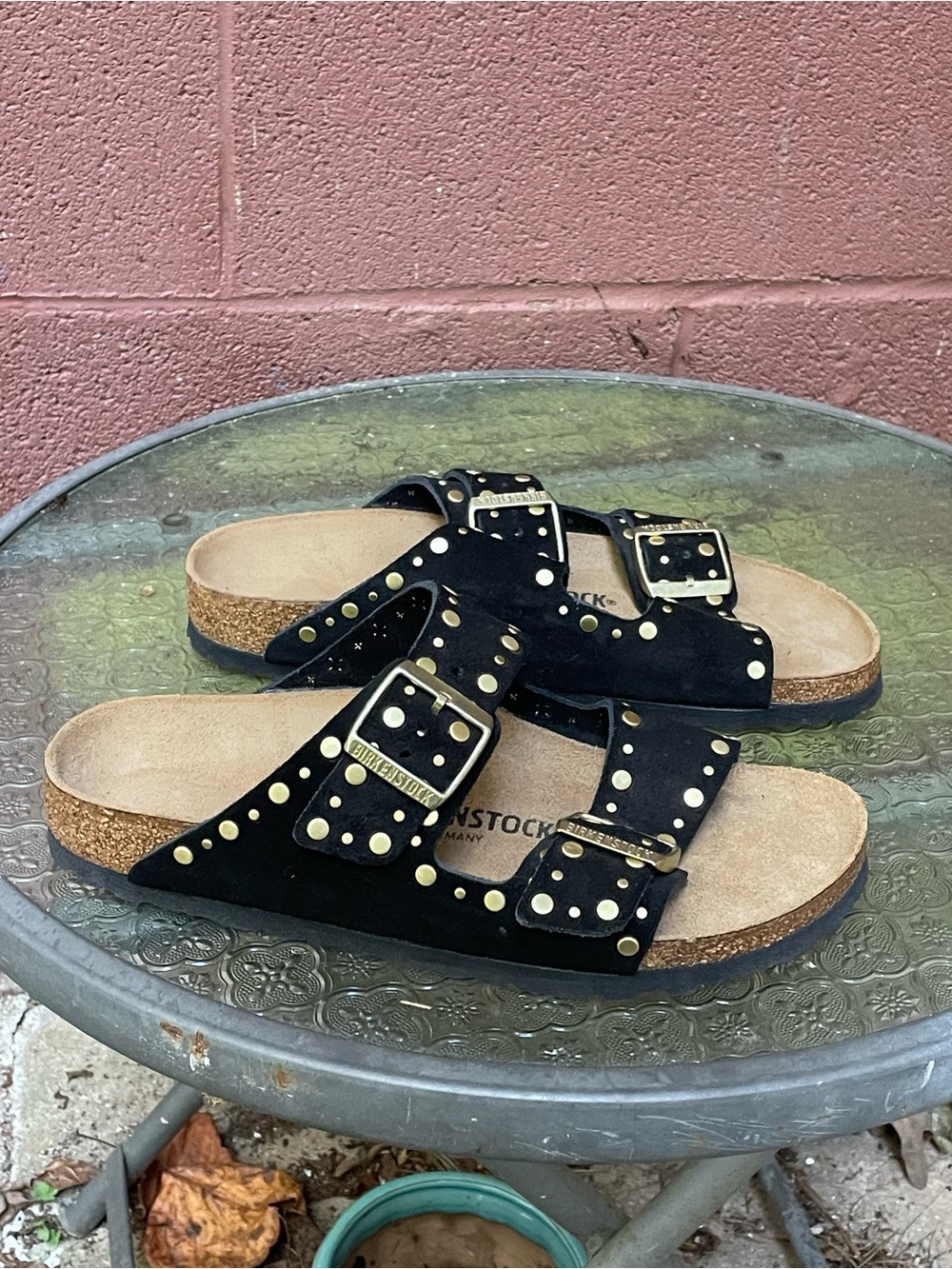 New Birkenstock Arizona Rivets Black Sandals Size 39